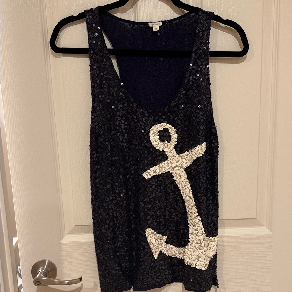 J. Crew Navy Sequin Anchor Tank Top Size Small